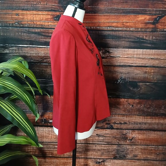 NWT Studio I Blazer Jacket 4 Petite Embellished Beaded Red Open Front - Picture 6 of 7